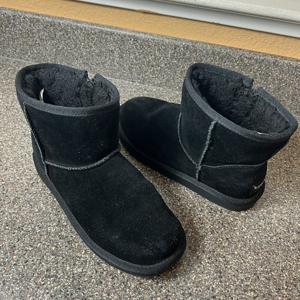 Koolaburra Ugg Black Suede Winter Boots Youth 4 Faux Fur Lining Pull On Womens 6
